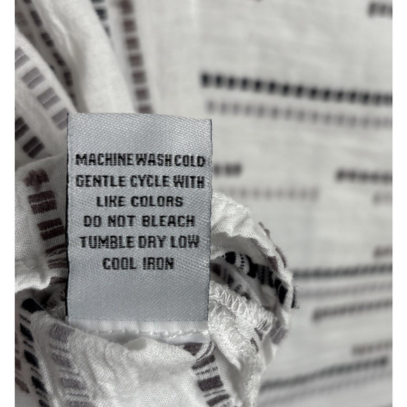 Habitat Button Down Shirt Women's Medium White Cotton Block Pattern Boho Artsy - Picture 13 of 13